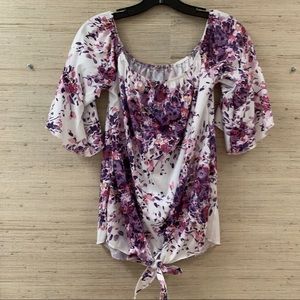 New,Floral Top that ties at the bottom Purple Flowers